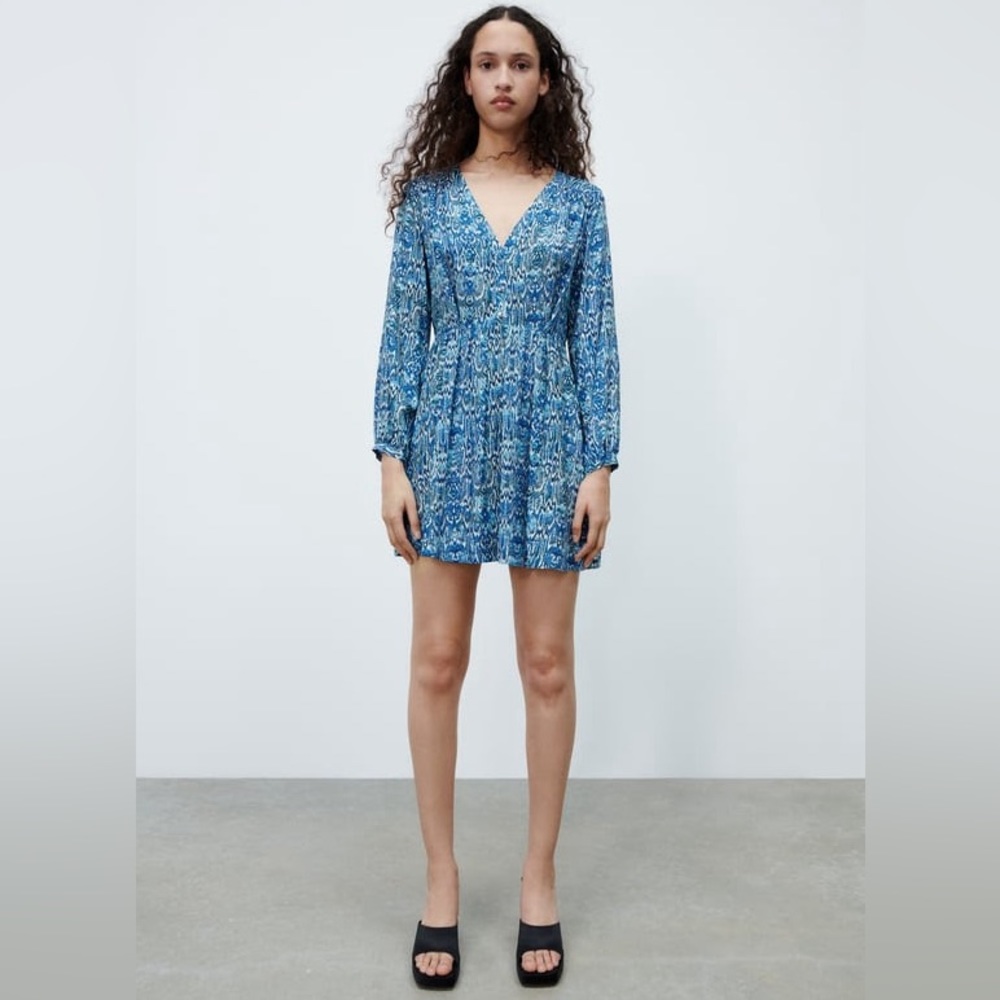 ZARA ANIMAL PRINT MINI BLUE WHITE DRESS BRAND NEW WITH TAGS XS